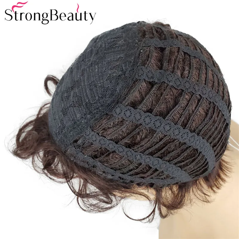 StrongBeauty короткий кудрявый женский парик натуральный черный Пикси СТРИЖКА Полный