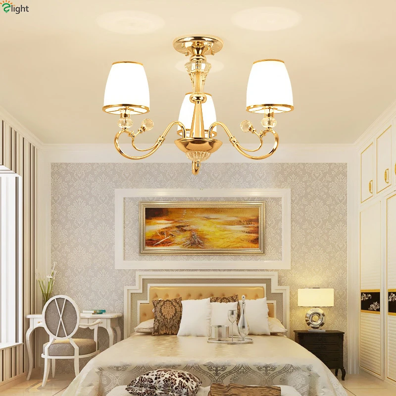 

Modern Lustre Gold Metal Led Chandelier Lighting Crystal Glass Dining Room Led Pendant Chandeliers Light Bedroom Hanging Lights