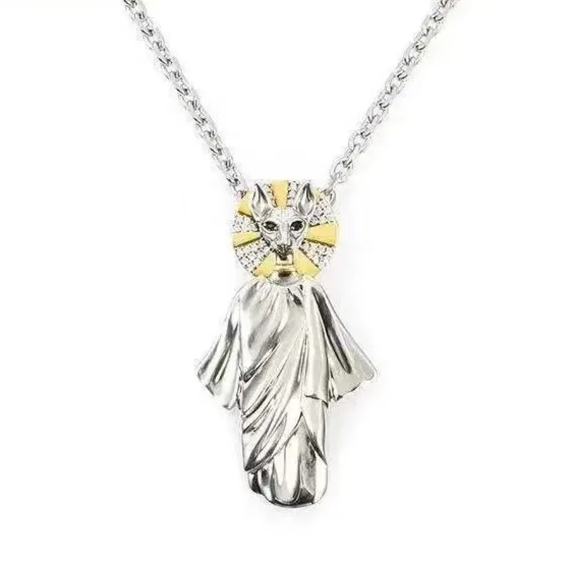 

S925 Sterling Silver Hip-hop Punk Lion head face Necklace Pendant Cat Deity Web Celebrity Necklace Pendant for Man Gift Jewelry
