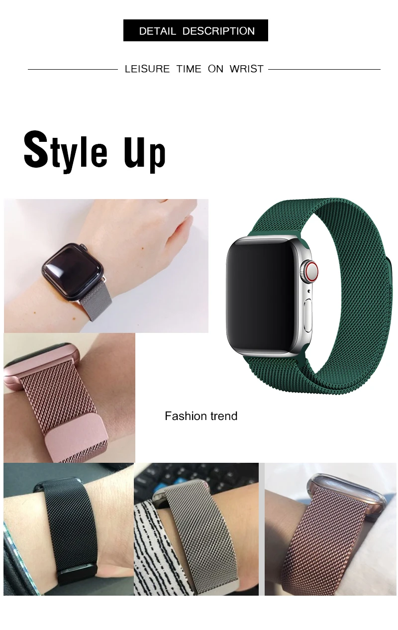 Миланская петля, зеленый ремешок для часов, 40 мм, 44 мм, для Apple Watch, серия 4, 5, металлический ремешок, магнитный браслет для Iwatch, серия 38, 42 мм