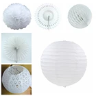 Свадебные вечерние украшения для детского душа, белые бумажные фонарики, тканевые бумажные шарики для цветов, подвесные бумажные вееры, принадлежности для поделок