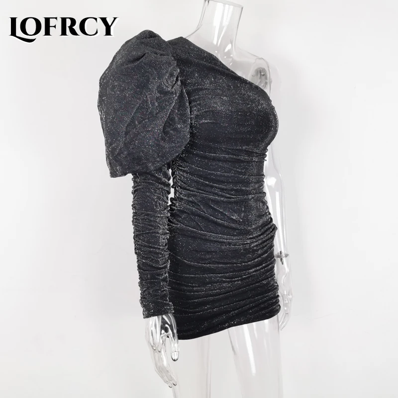 Lofrcy Новое офисное женское эластичное стрейчевое блестящее платье с рюшами