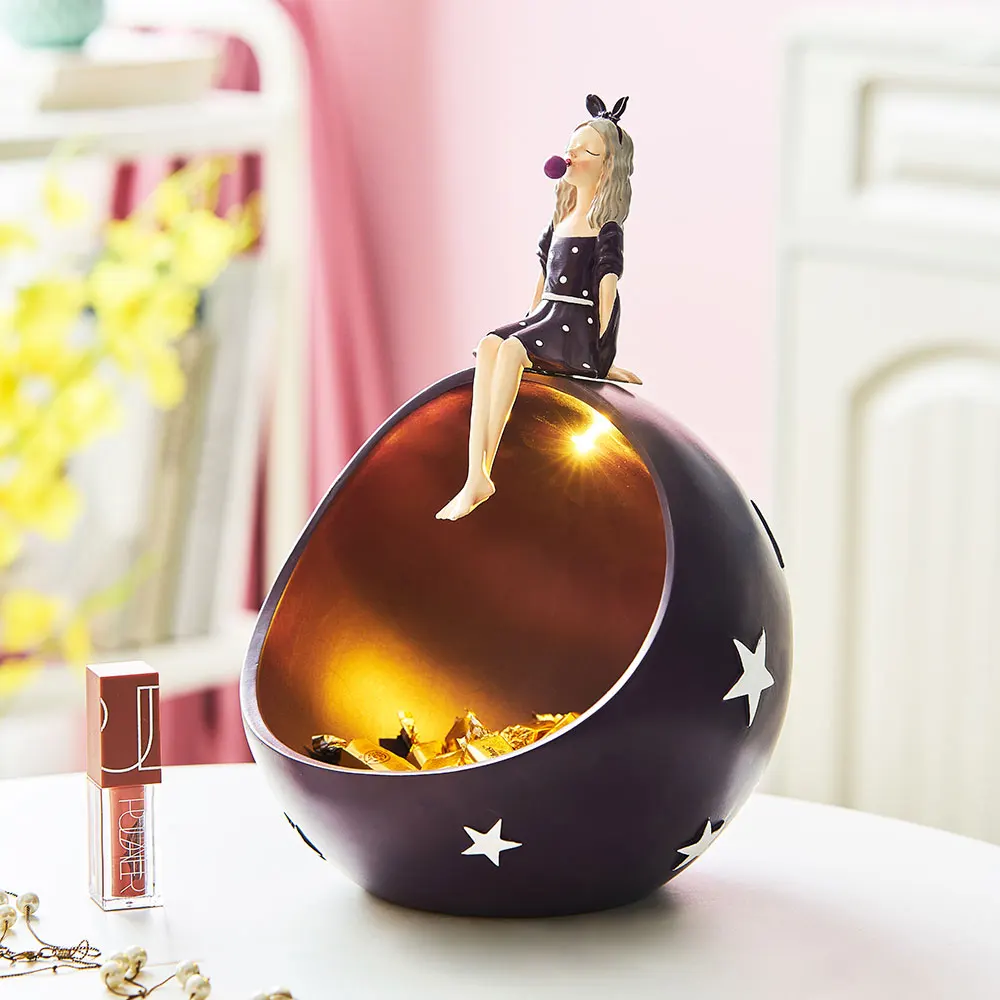 

Nodic Creative Girl Resin Porch Key Storage Organizer Snack Box Girl Model Living Room Decoration Planet Figurines Home Decor