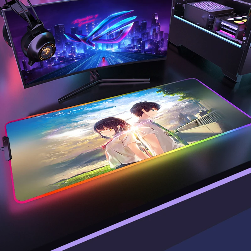 

RGB Your Name Mouse Pad Anime Kawaii Gaming Accessories Carpet PC Gamer Completo Computer LED Keyboard Desk Mat CS GO Mousepad