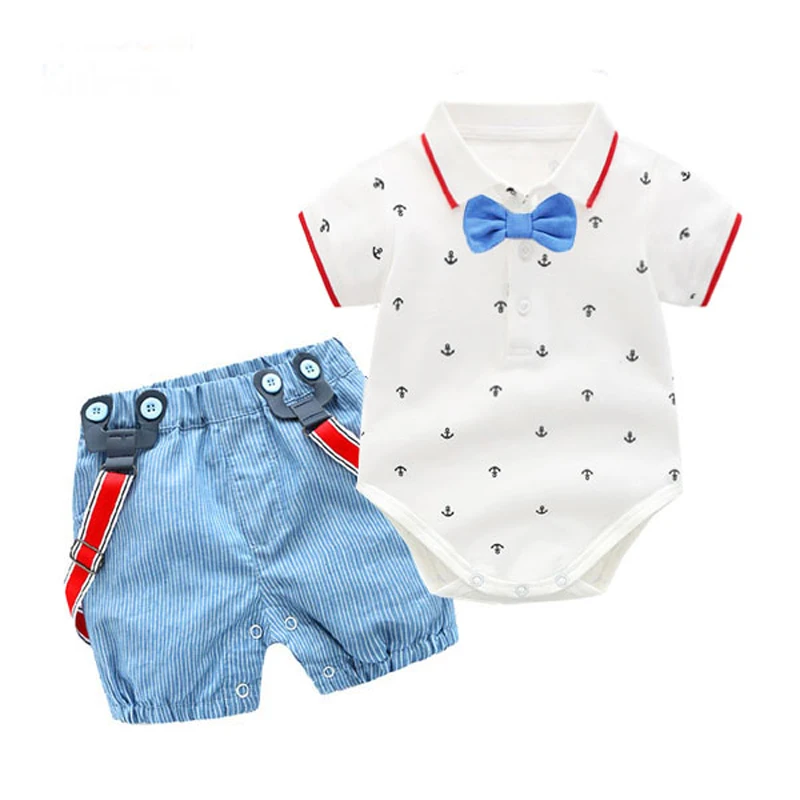 

2022 New Baby Boy Clothing Sets Infants Newborn Boy Clothes Short Sleeve Tops+Overalls Pants Outfits Summer Kids Bebes Clothing