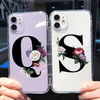 custom name letter monogram flower phone case for iphone 12 pro max xr x xs max 6 7 8 plus tpu silicone cover for iphone 11 pro