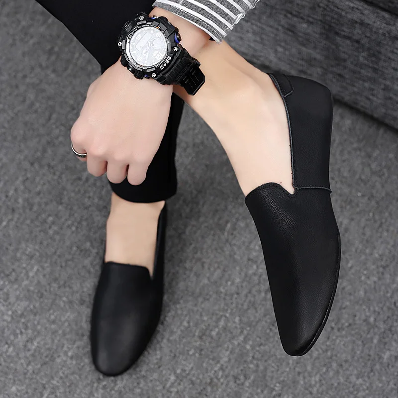 Мокасины мужские из натуральной кожи туфли для вождения без застежки мягкие