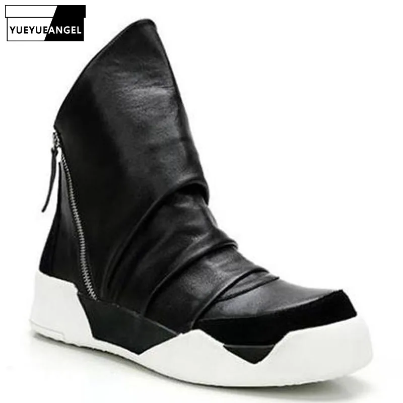 Мужские ботильоны из натуральной кожи черные ботинки в готическом стиле на