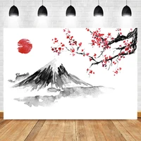 laeacco ink painting japan mount fuji red sun cherry blossom room decor backdrop photographic photo background for photo studio
