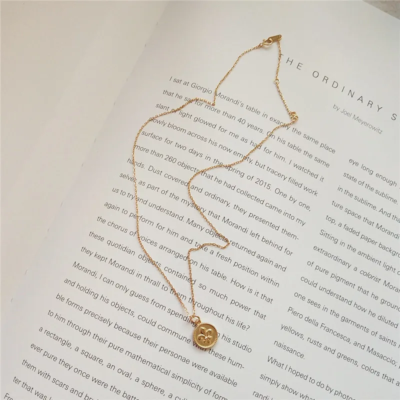 

POFUNUO Real 925 Sterling Silver Women Flower Pattern Coin Pendant Necklace For Women Delicate Pure Silver Gold Niche Chokers