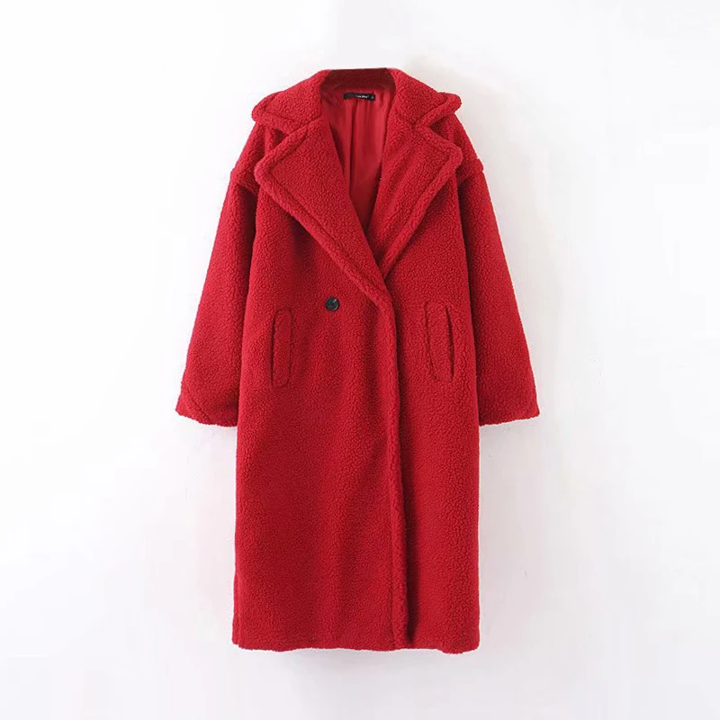 

Lady Turn Down Collar Lamb Fur Coat Outerwear Fourrure Femme Winter Casual Solid Teddy Coat Women Long Sleeve Fleece Long Jacket