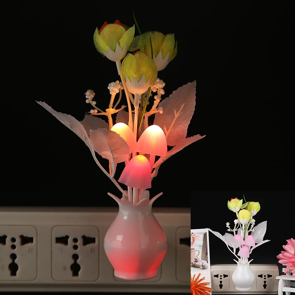 

LED Colorful Flower Night Lights Luminous Lamp US/EU Plug Sensor Home Bedroom Decor Sensor Night Lamp Romantic Home Decoration