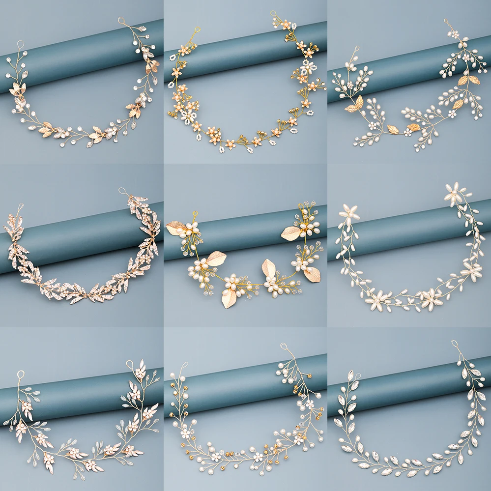 

Pearl Rhinestone Flower Headband Wedding Hair Accessories For Women Bridal Headband Hair Jewelry Light Gold Wedding Accessories
