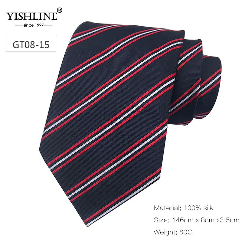 GT08-15 YISHLINE, новинка, 8 см, мужской галстук, шелковые галстуки, в полоску, синий, розовый, мужские свадебные галстуки, галстуки для жениха, галстук, Осень-зима, 20 стилей - Цвет: GT08-15