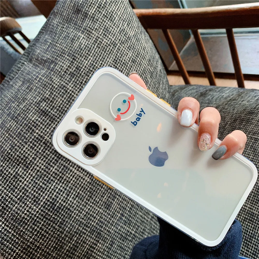 

Smiley Face Lens protection TPU phone case for iPhone 12Pro Max 11 7 8 Plus X XR XS MAX Transparen Anti knock Phone Cover