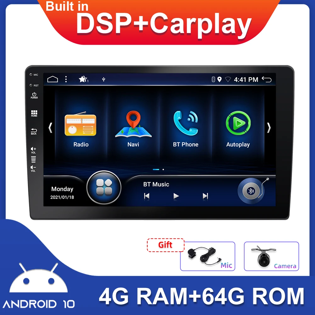 2 Din Android 10 0 Автомобильный мультимедийный плеер встроенный Carplay DSP 4 Гб + 64 9/10 дюйма