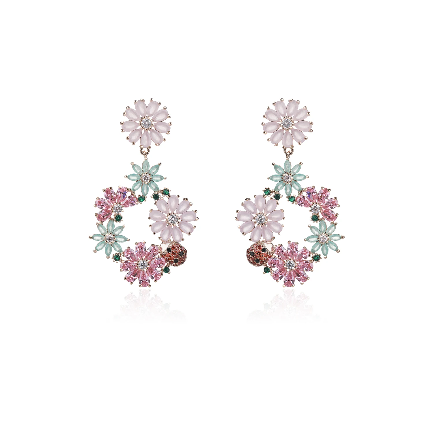 

Серьги в форме цветка с фианитом для свадьбы, серьги в форме божьей коровки с кристаллами для невесты, Женские Ювелирные изделия для вечерин...