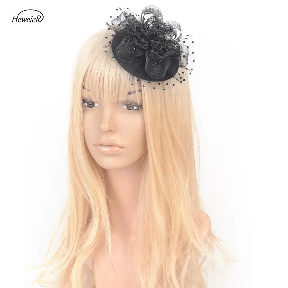 Женская кружевная мини шляпка Вуалетка Ascot черная ручной работы для девушек