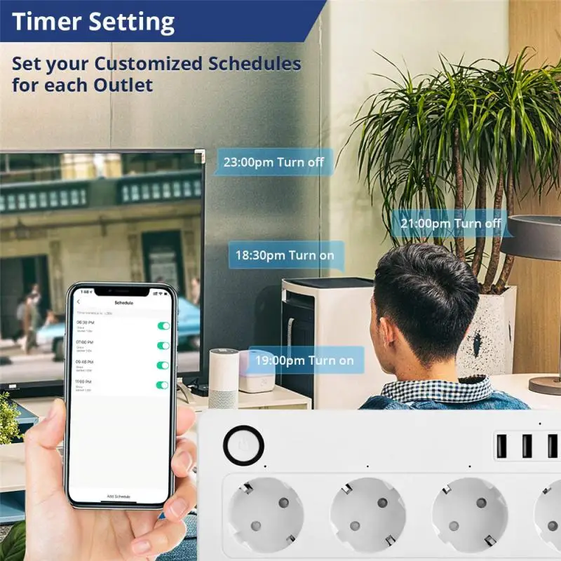 

Tuya Smart Socket Power Strip 4 UK Outlets Plug With 4 USB Charging Port App Remote Control Support Alexa Google Home Assistant