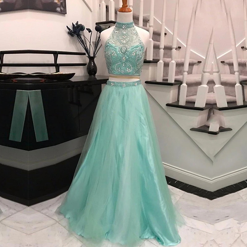 

Платье-Двойка для выпускного, мятно-зеленое, украшенное бисером, со стразы, вечернее платье, фатиновое, для выпускного, 2020