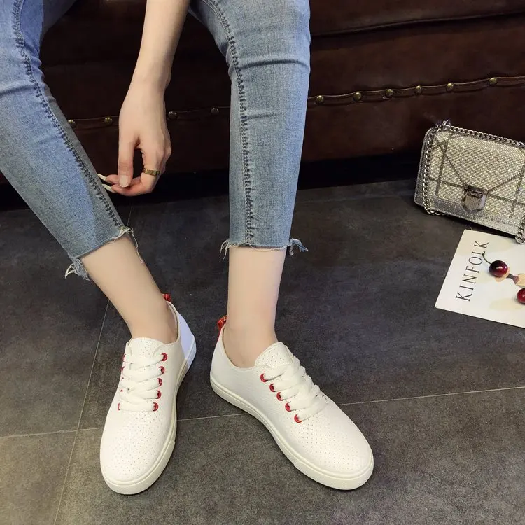 Aleafalling Women Shoes Girl's Casual Lace Up Flat College Students Sneakers Round Toe Female White | Обувь