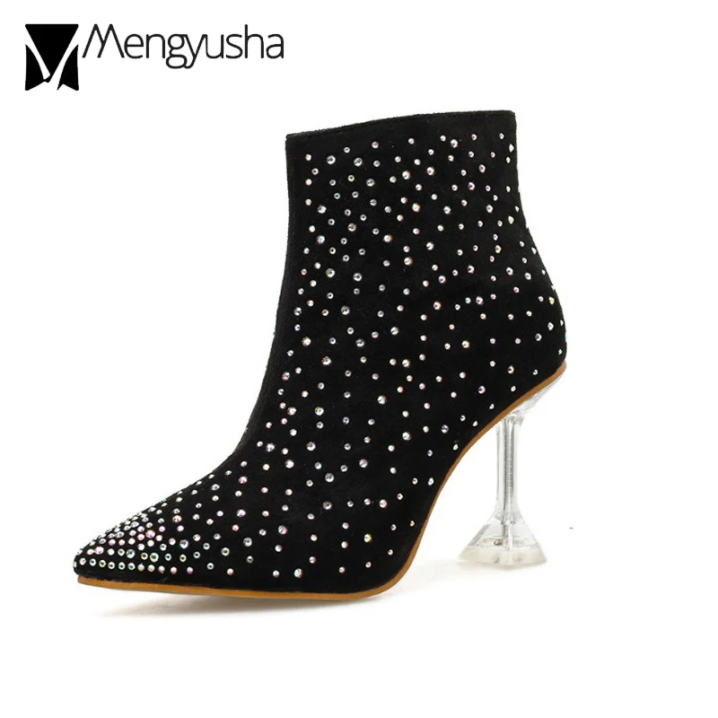 Ботинки Челси на тонком прозрачном каблуке женские ботильоны шпильке с