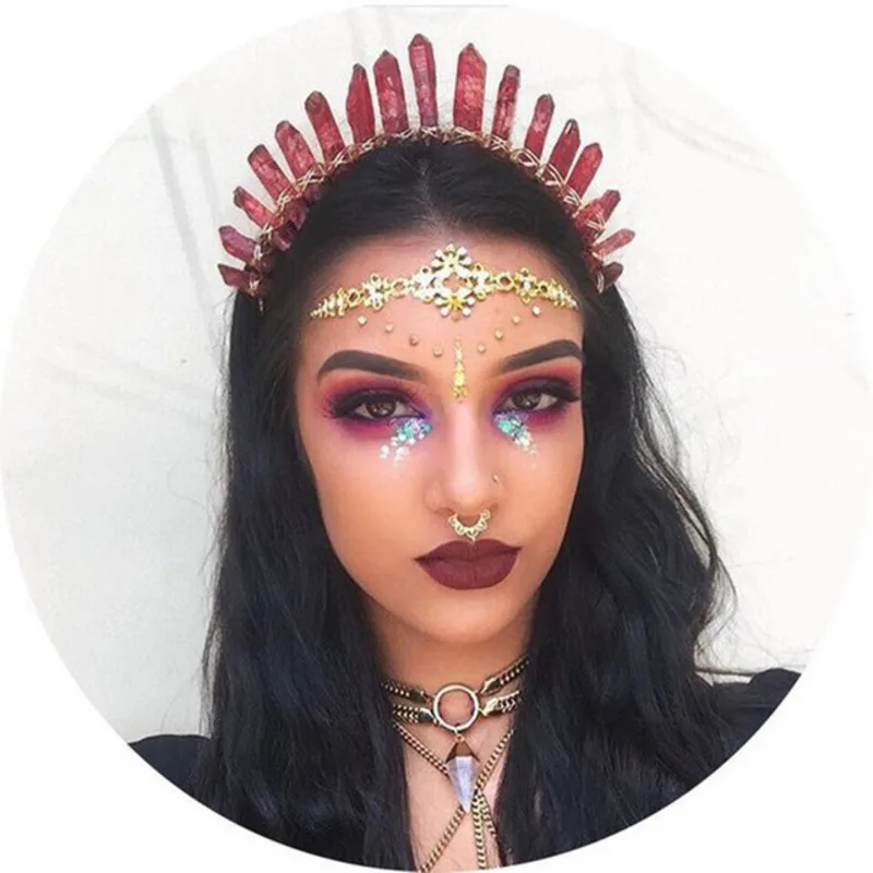 

Gold Silvery Wire Wrapped Quartz Crystal Point Crown Tiara Women Natural Stone Metal Headband Hairwear Jewelry Accessories