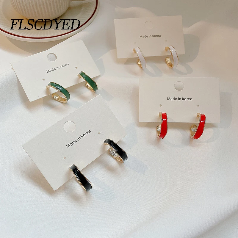 

FLSCDYED Dripping Oil Candy Colors Retro and Simplicity Round Gold Stud Earrings For Women Fashion Girl Student Party Jewelry