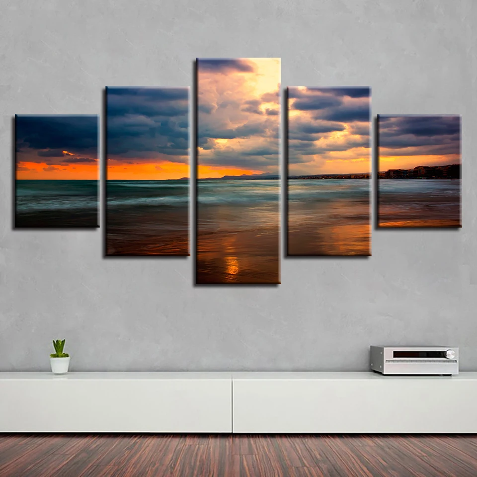 Пейзаж с изображением моря пляжа восход на океане Маяк Тропический 5 шт.