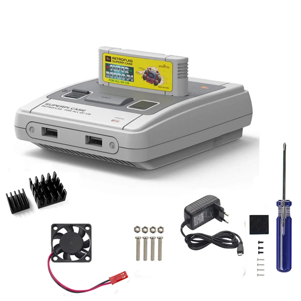 Чехол Retroflag SUPERPi J NESPi чехол с радиатором + Мощность 5 в 3A для Raspberry Pi 3B Plus (3B +)/3B