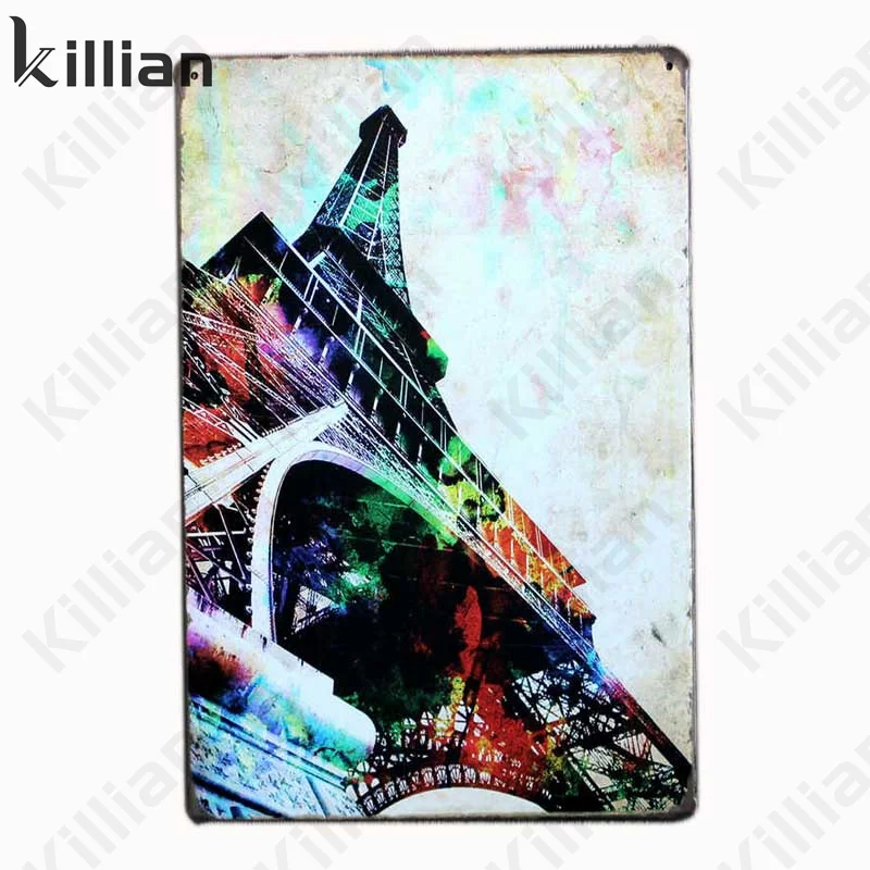

Эйфелева башня граффити металлическая табличка оформление стены магазин металла живопись пейзаж путешествия жестяной знак Декор