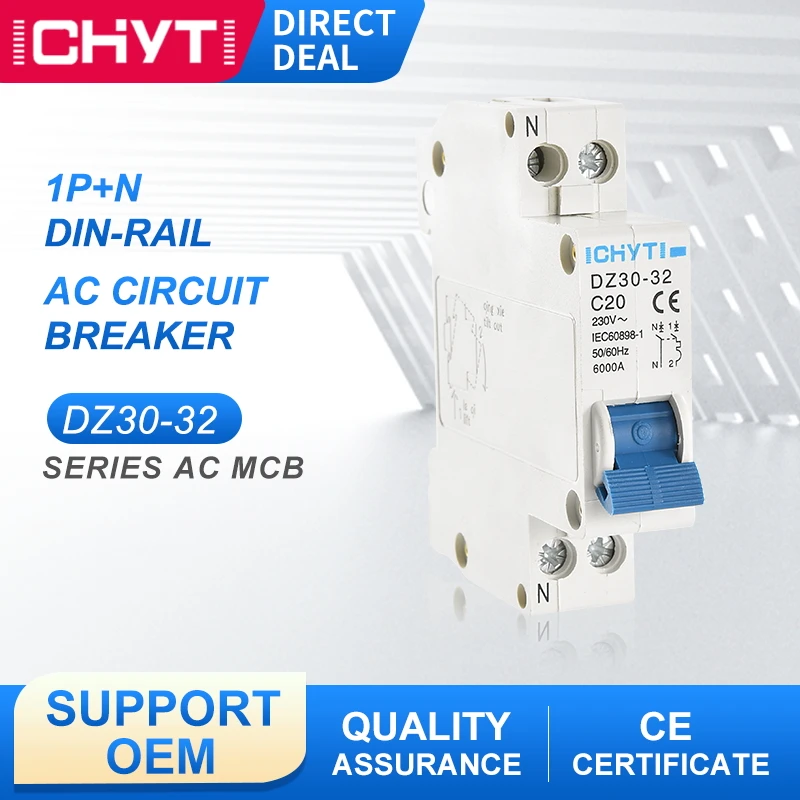 

ICHYTI DZ30-32 TPN DPN 1P+N 230V 6kA 18MM Household Din Rail Mini Circuit Breaker Double-Wire 10A,16A,20A,25A,32A MCB