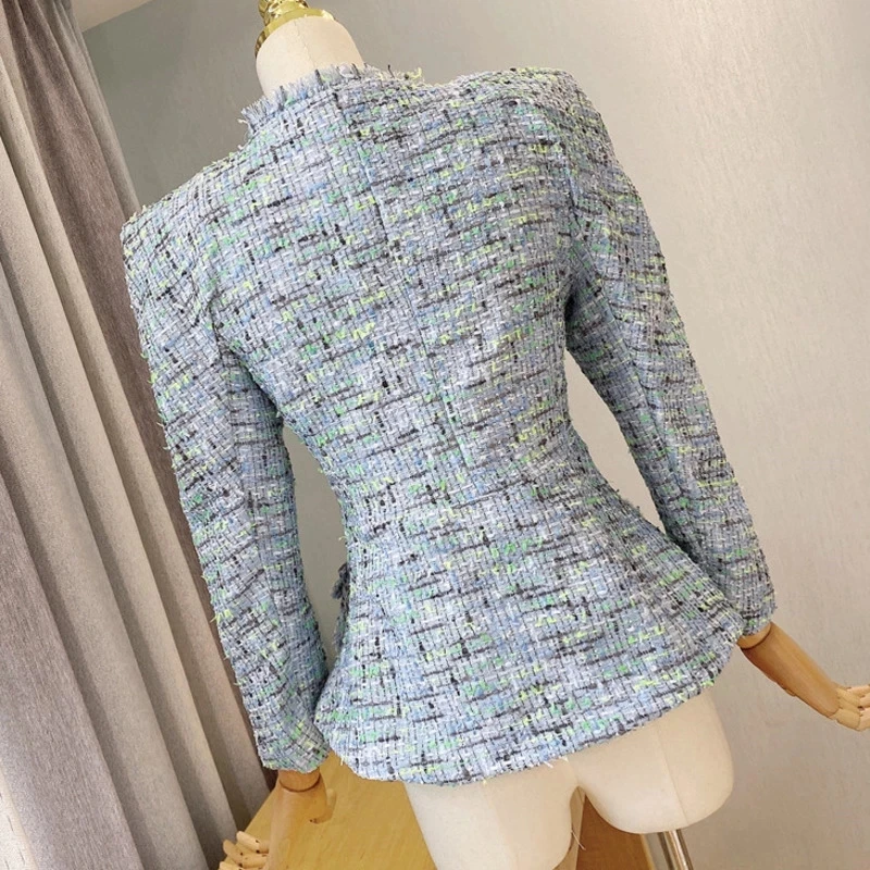 Осенняя мода 2020 шикарный дизайн подплечник цветок бутон подол Женский твидовый