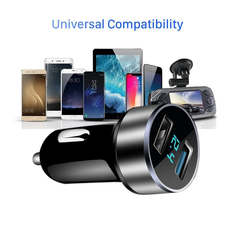 

Dual USB Car Charger Cigarette Lighter Socket Fast Car Chargers Quickly Power Adapter For Smart Phone LCD Display 12V 24V