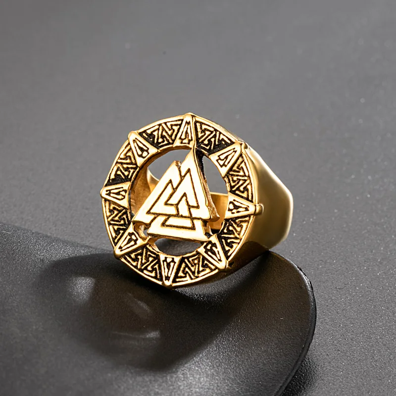 Мужское кольцо из нержавеющей стали золото/серебро Valknut скандинавский символ