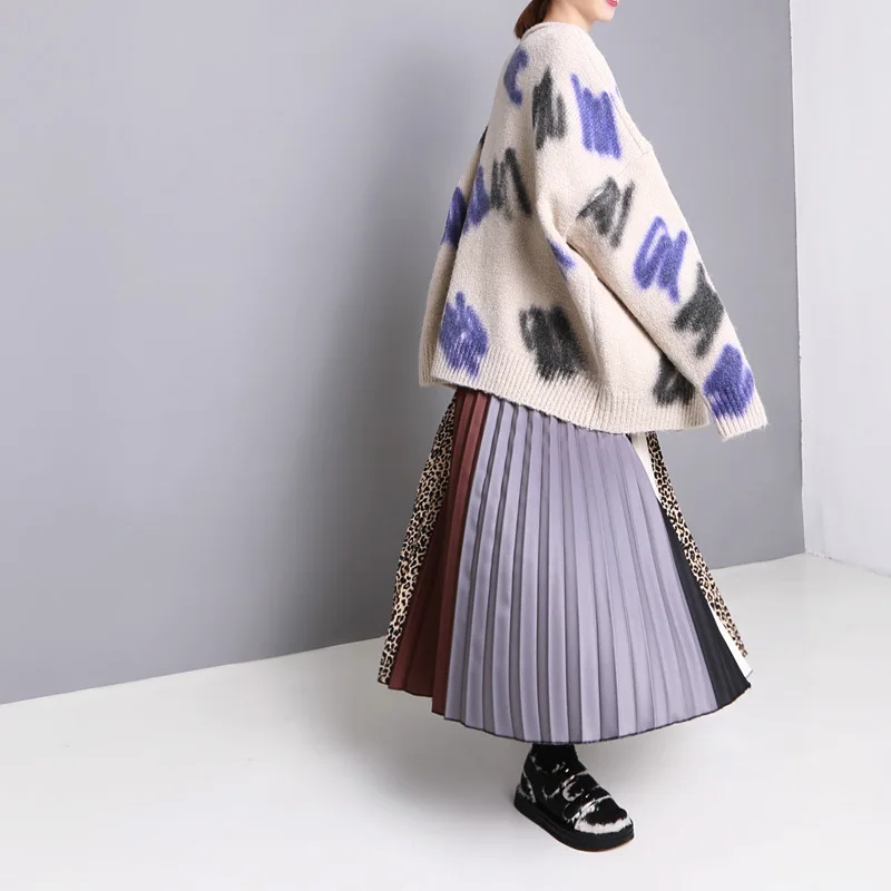 Женская плиссированная юбка длинная до середины икры с высокой талией весна