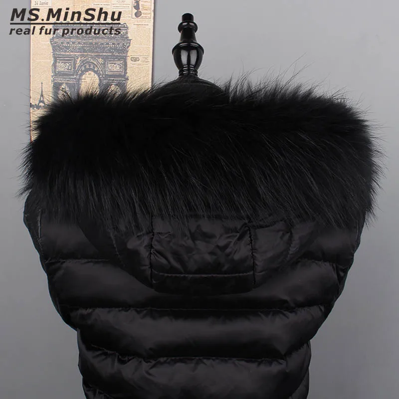 Большой меховой воротник на заказ, толстовка с капюшоном, меховая отделка, натуральный мех енота, капюшон с отделкой, шарф, черный цвет, Воротник из меха лисы, шарф