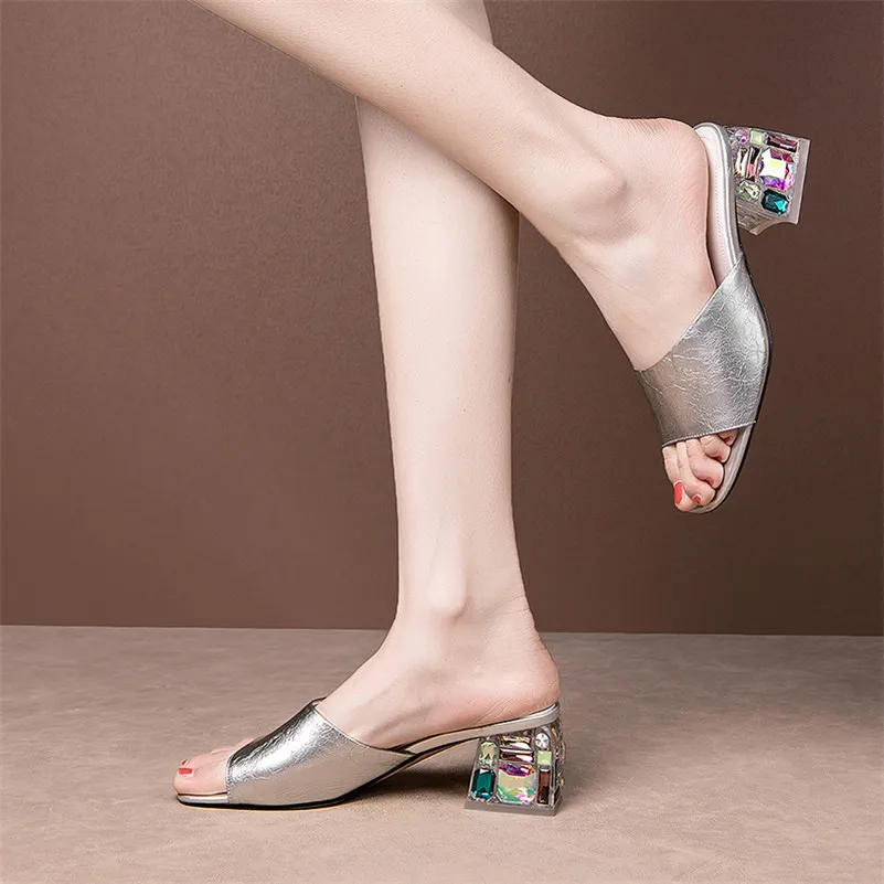 Шлепанцы FOREADA женские из натуральной кожи сандалии на высоком массивном каблуке