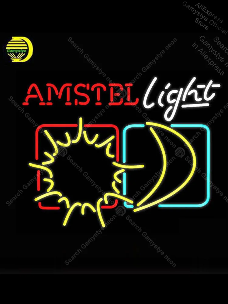 

NEON SIGN For Amstel Light Sun and Moon NEON Bulbs Sign Lamp Decor Store Shop Room Neon Signs For Bar Arcade neon sign bud light