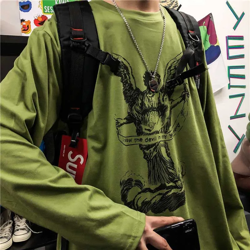 

Harajuku style streetwear 2020 Spring summer angel print t shirt loose short sleeve O-neck T-shirt women/men clothing tops tee