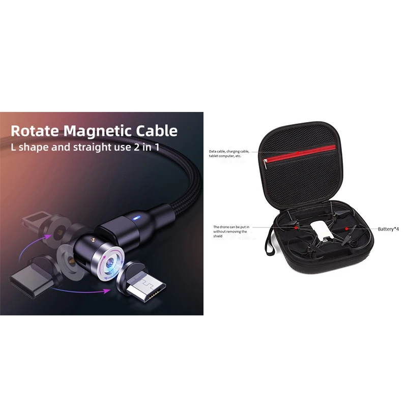 1 шт. сумка для хранения DJI Tello EDU и 540 Магнитный Кабель Micro-USB Type-C Быстрая зарядка