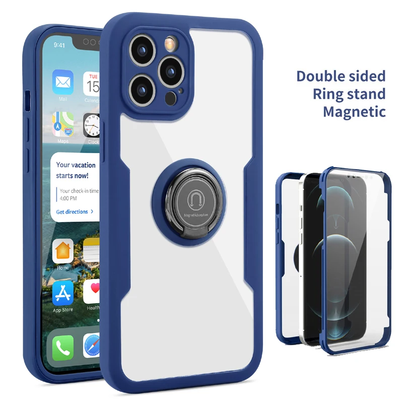 

Двойной защитный чехол с полным покрытием 360 градусов для IPhone 12 11 Pro Max 13 Mini X XR XS 7 8 Plus, противоударный бронированный чехол с подставкой