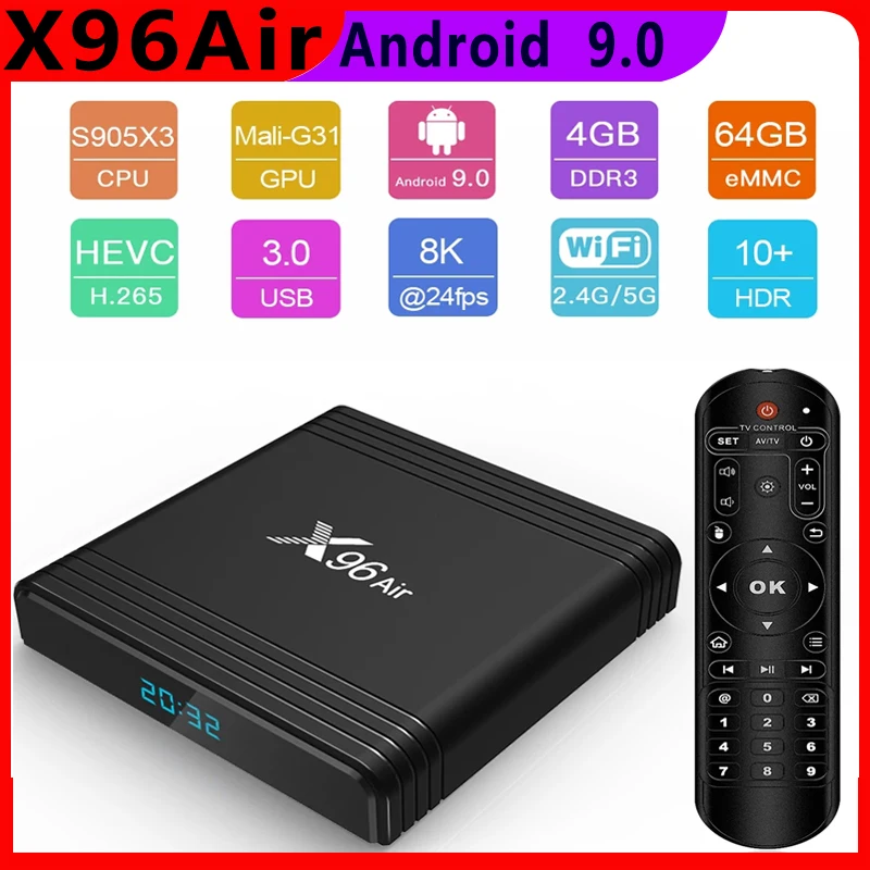 

Приставка Смарт-ТВ X96 Air, 4 + 32/64 ГБ, Android, Amlogic S905X3