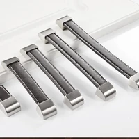 solid zinc alloy genuine black leather kitchen accessories bedroom furniture knobs and handles for drawers