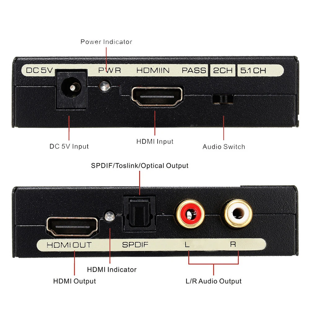 HDMI Audio Extractor converter 5.1CH Splitter 1080P analog stereo to optical SPDIF RCA L / R adapter | Электроника