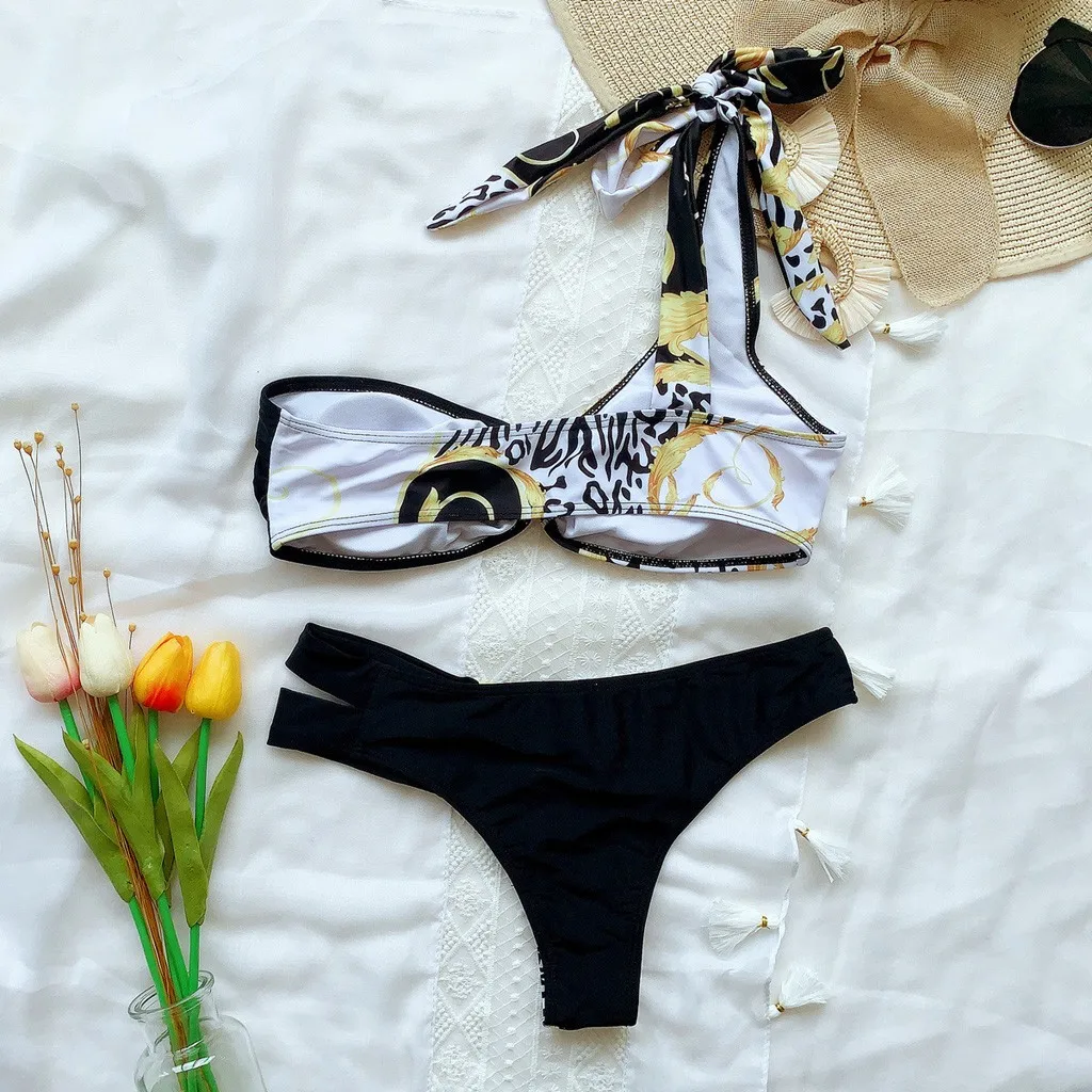 

Summer New Sexy Bikini Women Tow-Piece Swimsuit Deep V Flowers Print Bandage Bikini Set Beach Swimwear Summer Suit Hot Sale