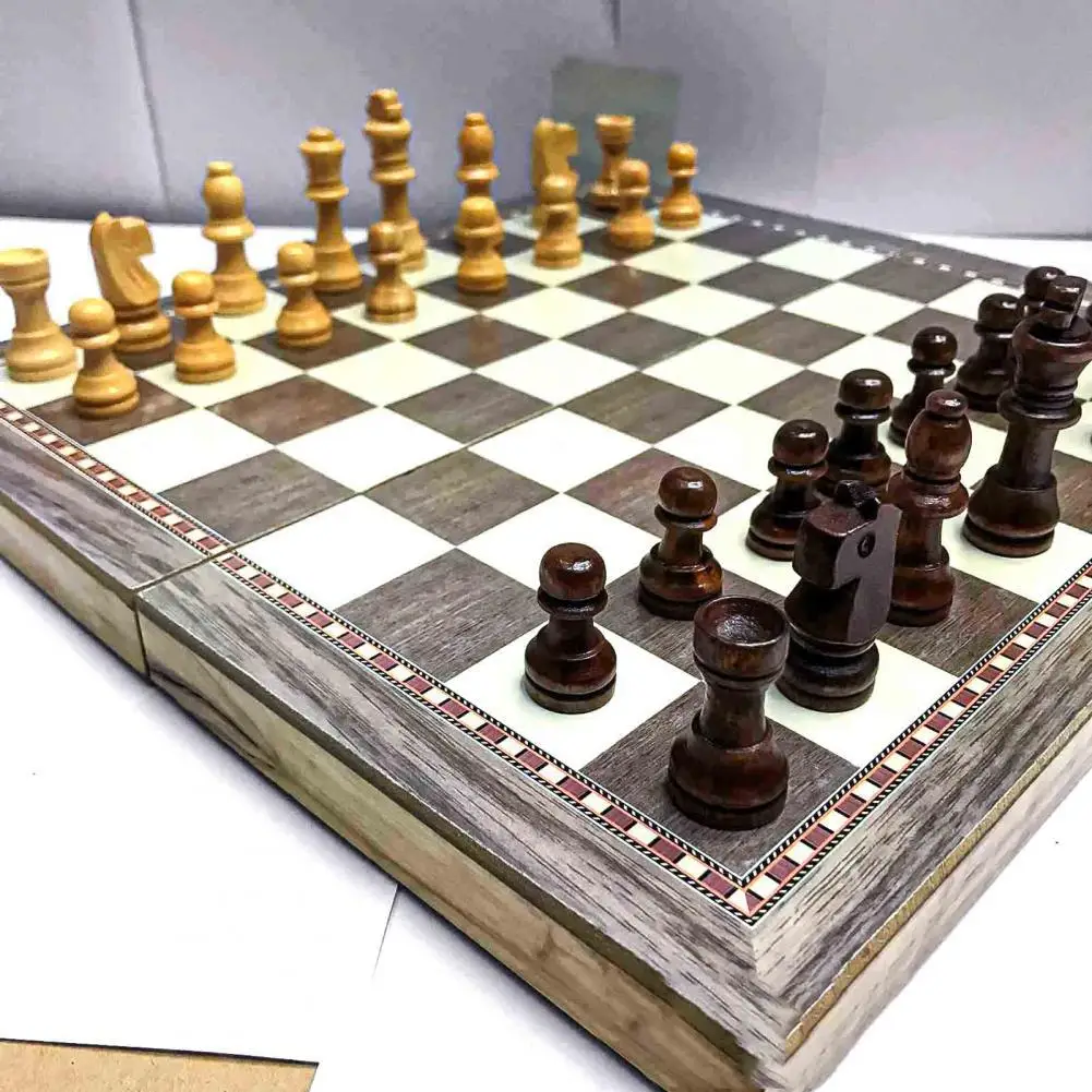 

New 29cm Vintage Chess 3 in 1 Foldable Wooden Multi Use Antique Chess Pieces for Gifts Chess Games Casual Relax