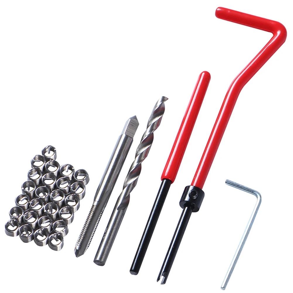 

30pcs Automotive Applications Twist Drill Tap Repair Kit Wrench Thread Cutter Red Wire Insert Hand Tools