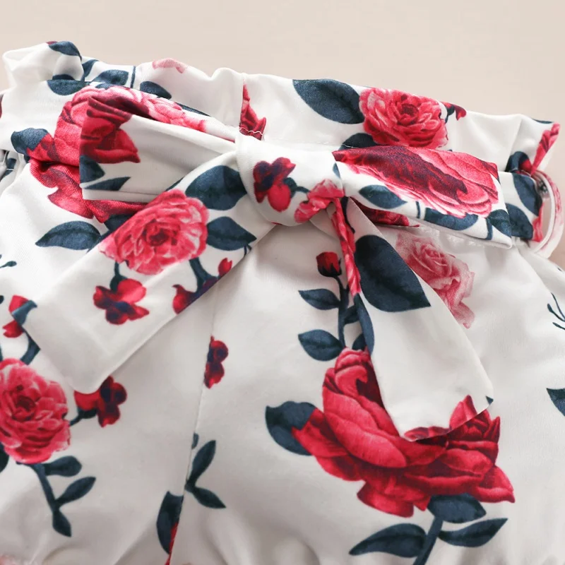 

Baby Summer Clothing Newborn Baby Girl Clothes Ruffle Short Sleeve Romper Tops Floral Pants Shorts Headband 3Pcs Outfits 23