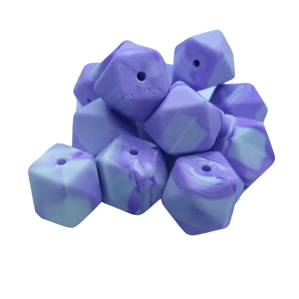 Marble Purple 50 шт. 17 мм Силиконовые шестигранные шарики BPA Бесплатно Детские Прорезыватели для зубов Еда Класс силиконовый Прорезыватель Жевать Ожерелье игрушки Детские подарки для душа - Цвет: Marble Purple